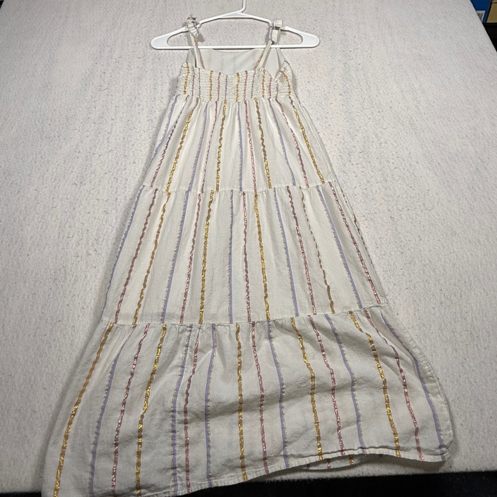 Old Navy Girls White Metallic Stripe Tiered Maxi Dress Size M 8 Smocked Back
